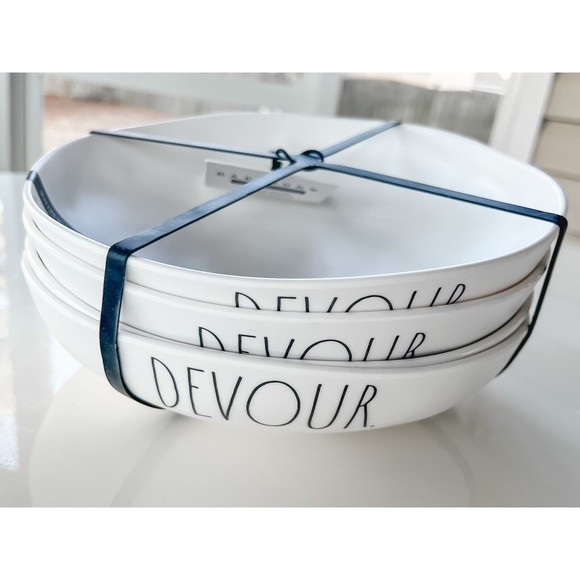 4 Rae Dunn DEVOUR Salad Soup Oversized Bowls MELAMINE Enchante 9" New RARE - Picture 4 of 6
